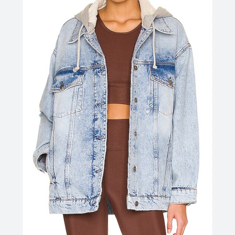 Free People Flawless Hooded Women's Light Blue Denim Jacket